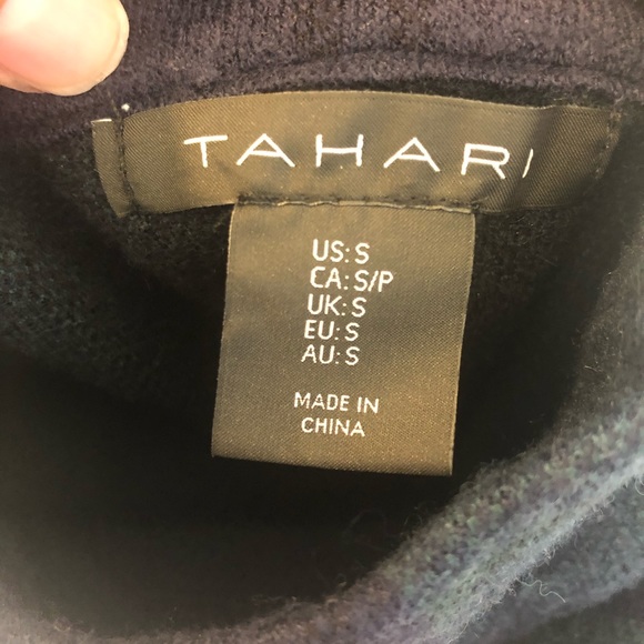 Tahari Blue & Green Tartan Plaid Mock Neck Sweater Small - Picture 4 of 5